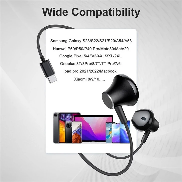 Black Magnetic USB C Wired Earphones