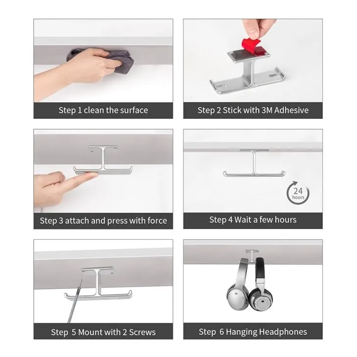 Silver Headset Stand Under Desk